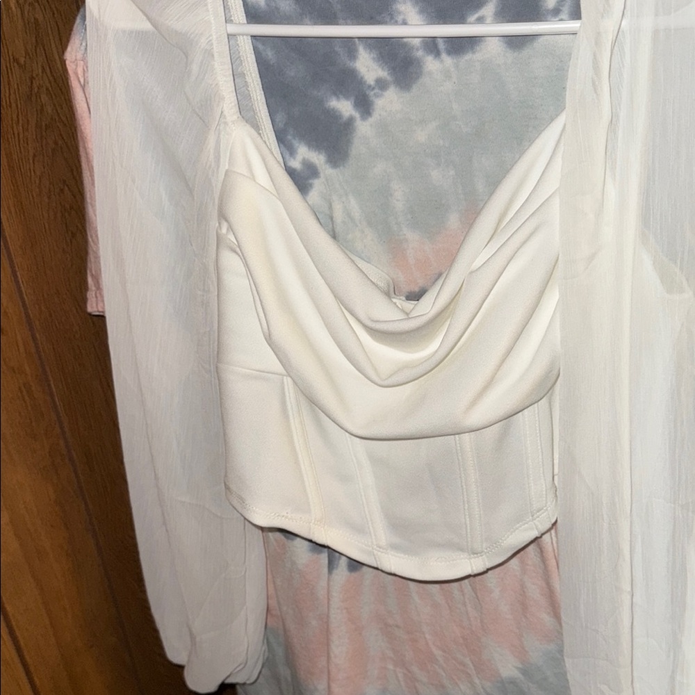 White Corset Top with Tie-Dye Shirt